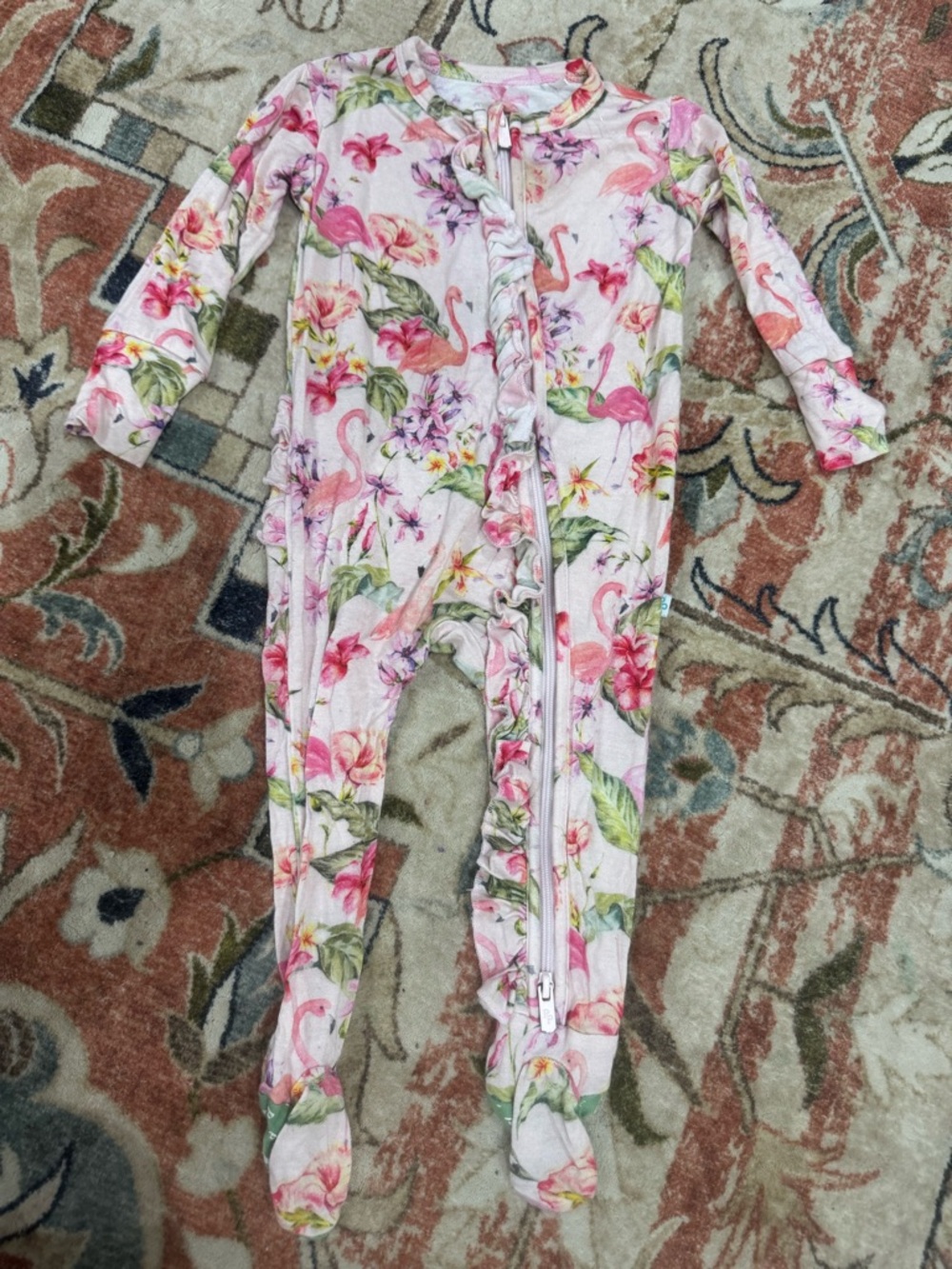 Posh Peanut Pink Flamingo Floral Footed One-Piece